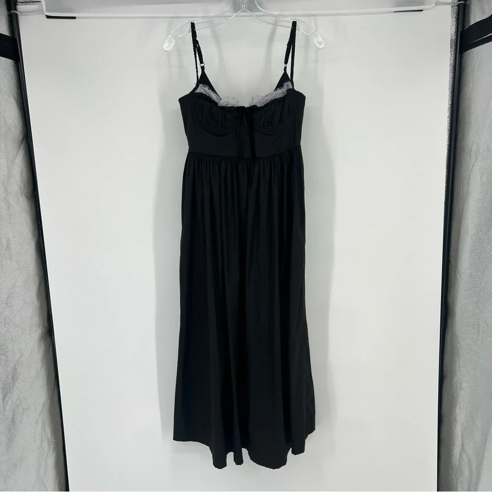 For Love & Lemons Doris Black Sweetheart Neckline Lace Formal Midi Dress Medium - Picture 4 of 15